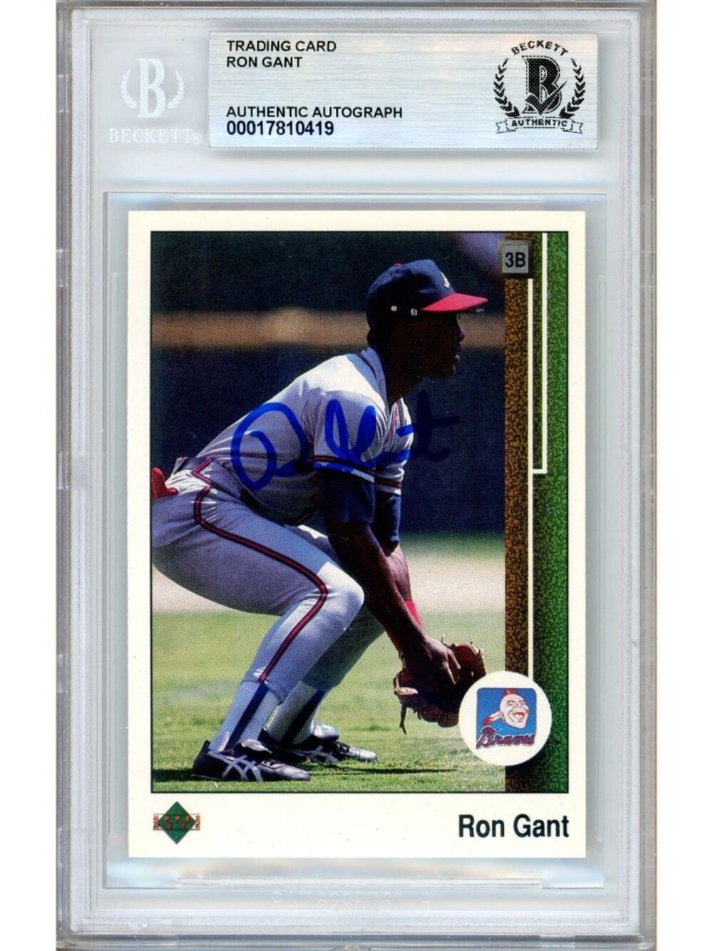 Ron Gant Signed 1989 Upper Deck #378 Atlanta Braves Beckett BAS Slabbed MLB Auto